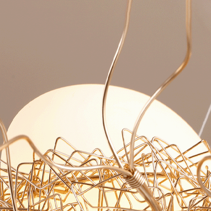 Contemporary Creative Bird's Nest Aluminum 3-Light Chandelier For Living Room