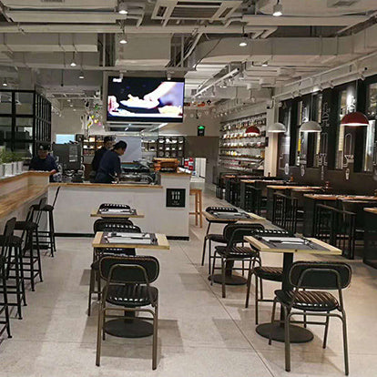 Contemporary Industrial PU Leather Iron Square Elliptical Stripe Dining Chair Backrest Footrest For Dining Room