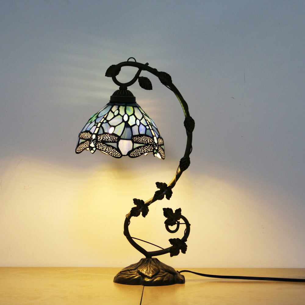 European Tiffany Dragonfly Stained Glass Vine 1-Light Table Lamp