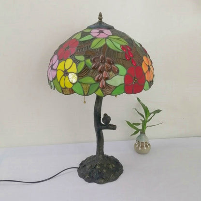 Traditional Tiffany Flower Stained Glass Resin Base 2-Light Table Lamp For Living Room