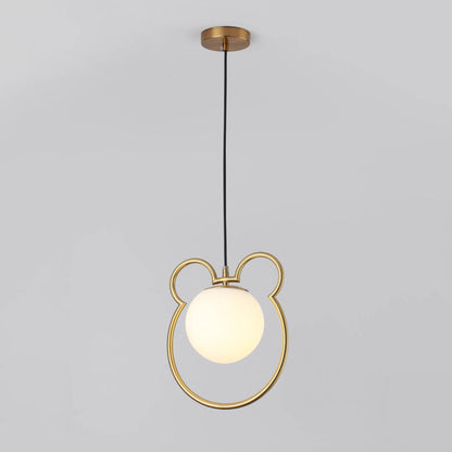 Contemporary Creative Mouse Iron Frame Globe Glass Shade 1-Light Pendant Light For Bedroom