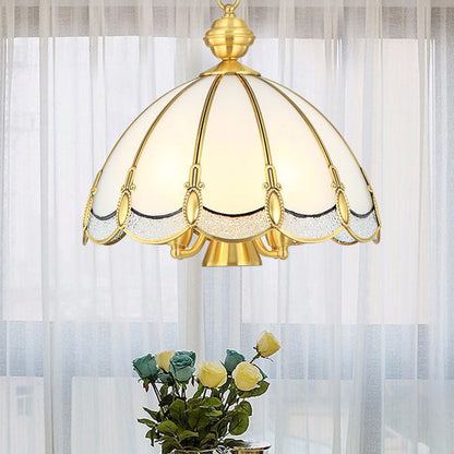 Contemporary Luxury Copper Finish Frame Round Glass 3/5-Light Pendant Light For Dining Room