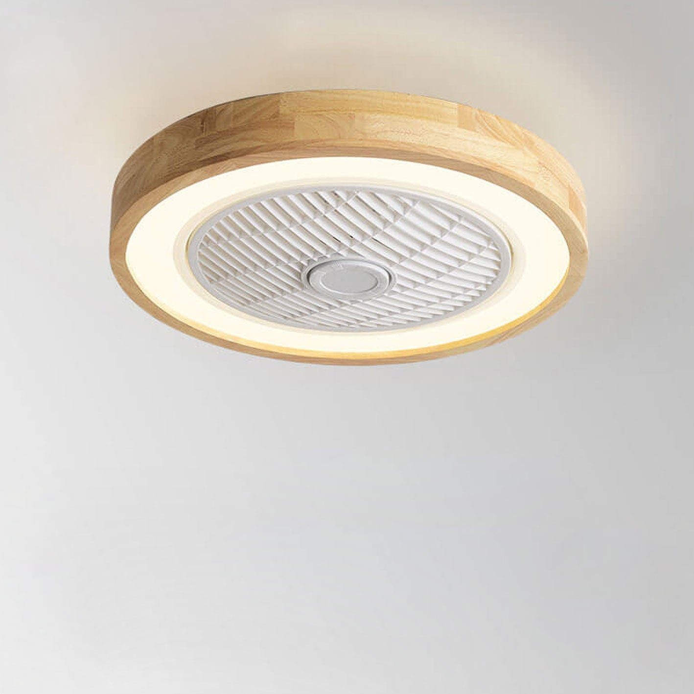 Modern Minimalist Wood Geometric LED Semi-Flush Mount Ceiling Fan Light