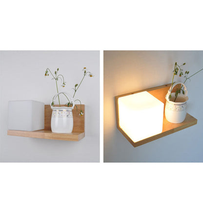 Japanese Minimalist Wood Square Glass 1-Light Wall Sconce Lamp