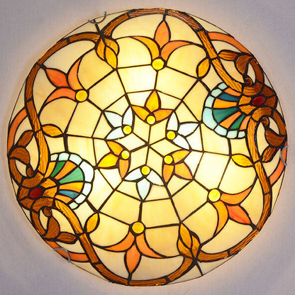European Tiffany Baroque Round Stained Glass 2/3/4 Light Flush Mount Ceiling Light
