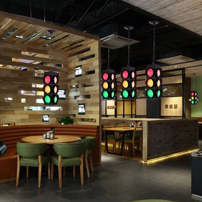 Retro Industrial Traffic Light Iron Glass LED Pendant Light