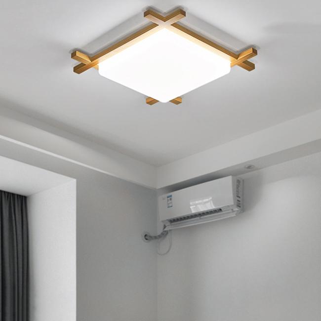 مصباح سقف LED بتصميم مربع من الخشب الصلب بتصميم ياباني حديث، مثبت على الحائط 
