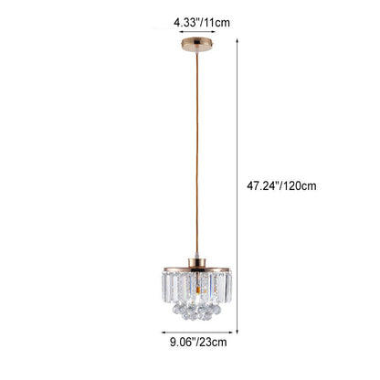 Nordic Light Luxury Round Iron Crystal String 1-Light Pendant Light