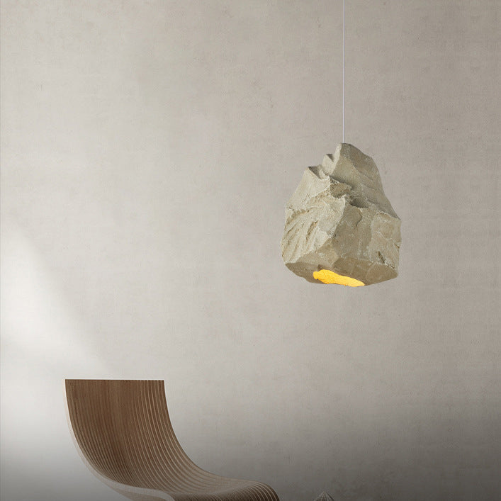 Contemporary Scandinavian Faux Rock Geometric Handmade Sculpture 1-Light Pendant Light For Dining Room