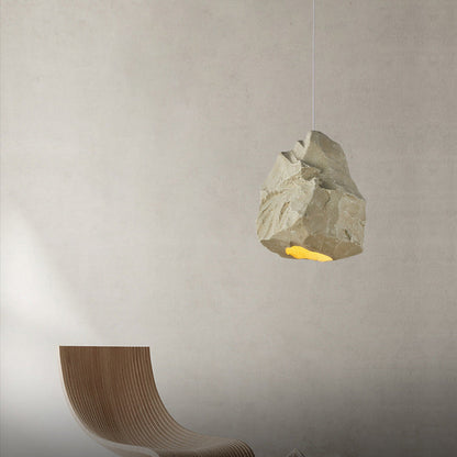 Contemporary Scandinavian Faux Rock Geometric Handmade Sculpture 1-Light Pendant Light For Dining Room