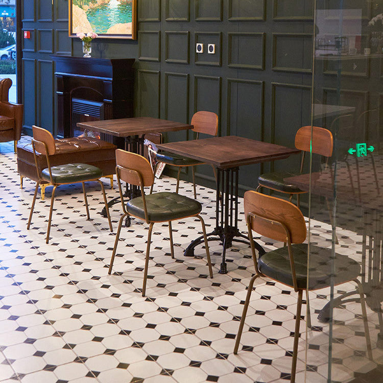 Modern Minimalist Square Metal PU Leather Four Legs  Dining Chair Backrest For Dining Room