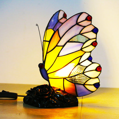 Vintage Tiffany Glass Butterfly Shape Night Light 1-Light Table Lamp