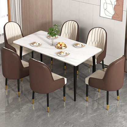 Modern Simplicity Leather Sponge Carbon Steel Metal Square Dining Chair Backrest Armrest For Dining Room