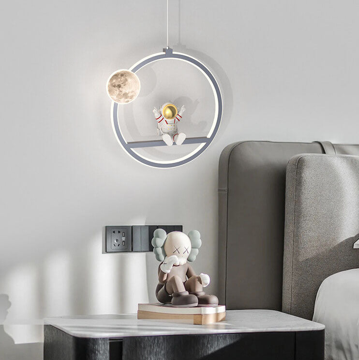 Nordic Cartoon Round Acrylic  Astronaut LED Pendant Light