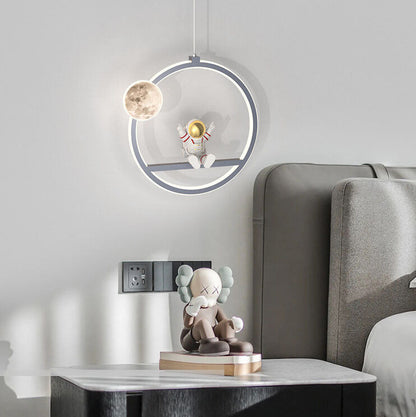 Nordic Cartoon Round Acrylic  Astronaut LED Pendant Light