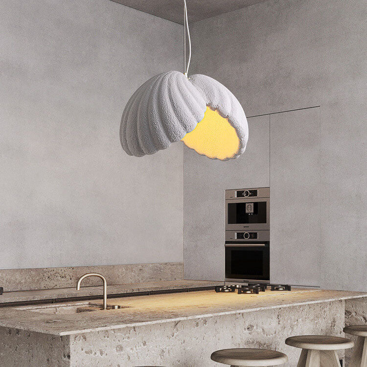 Modern Minimalist Creative Round Shell Cone Cream 1-Light Pendant Light