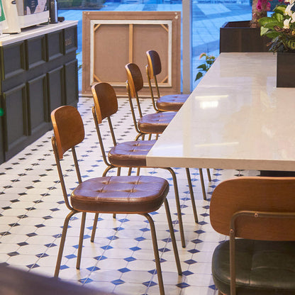 Modern Minimalist Square Metal PU Leather Four Legs  Dining Chair Backrest For Dining Room