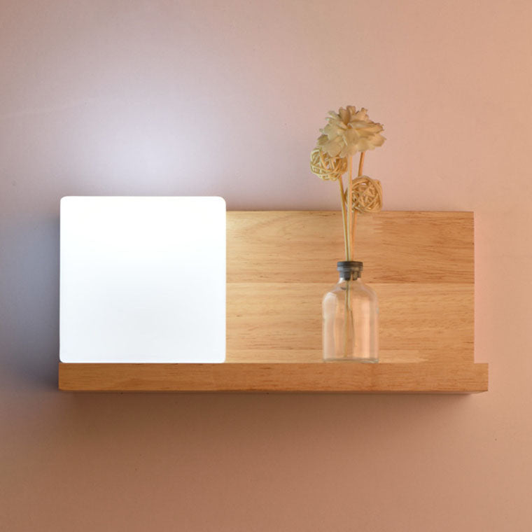 Japanese Minimalist Wood Square Glass 1-Light Wall Sconce Lamp