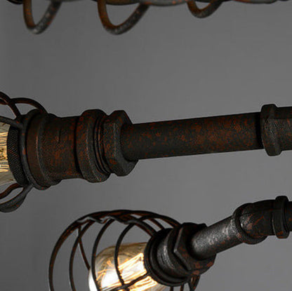 Industrial Vintage Water Pipe Round Iron 4/6/8 Light Flush Mount Ceiling Light