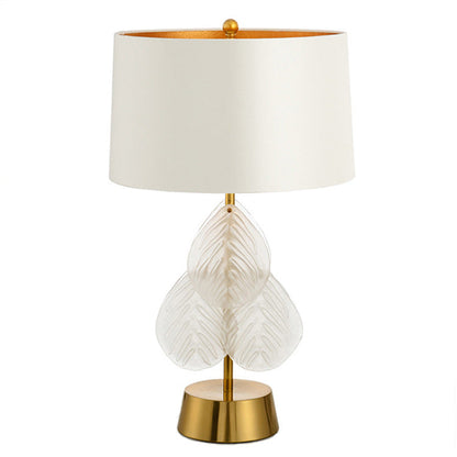 Contemporary Luxury Metal Glass Fabric Cylinder Leave 1-Light Table Lamp For Bedside