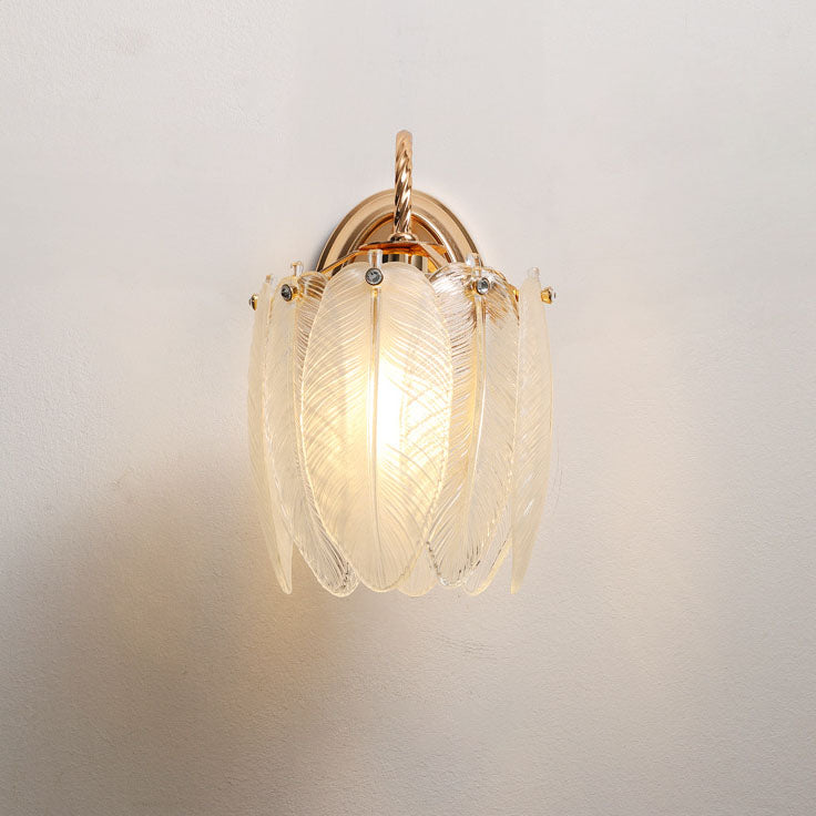 French Creative Cream Feather Cylinder Glass Iron 1-Light Wall Sconce Lamp