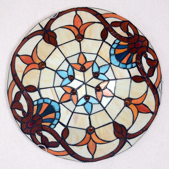 European Tiffany Baroque Round Stained Glass 2/3/4 Light Flush Mount Ceiling Light