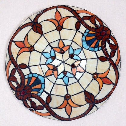 European Tiffany Baroque Round Stained Glass 2/3/4 Light Flush Mount Ceiling Light