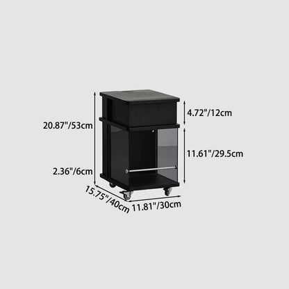 Modern Minimalist Square Frame Solid Wood Glass Stainless Steel Nightstand 1-Cabinet For Bedroom