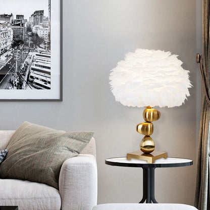 Nordic Creative White Feather Pom Pom 1-Light Table Lamp