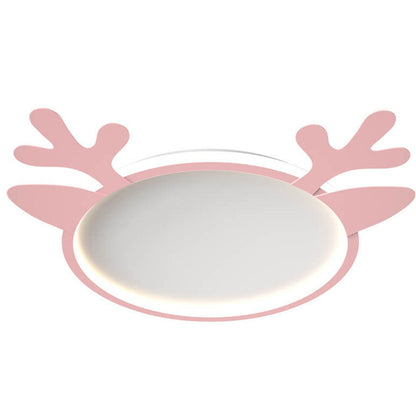 Nordic Creative Deer Head Round Kids LED Flush Mount Ceiling Light