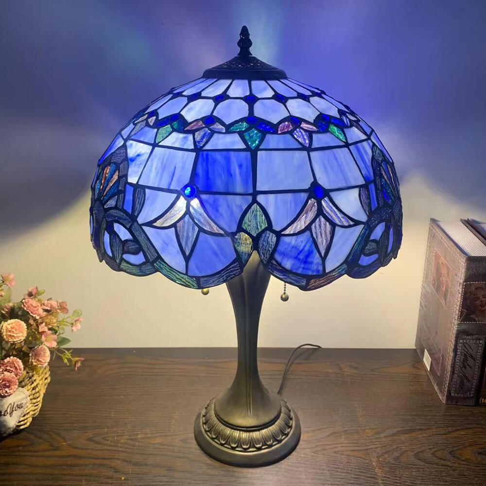 European Tiffany Flowers Stained Glass 2-Light Table Lamp