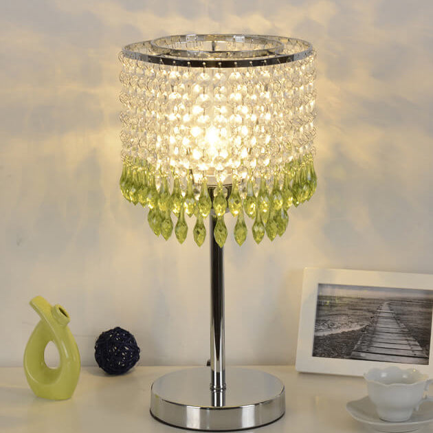 Modern Crystal Beads Colored Column 1-Light Table Lamp