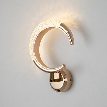 Modern Luxury Rose Gold Iron Circle Ring Acrylic Shade LED Wall Sconce Lamp For Bedroom
