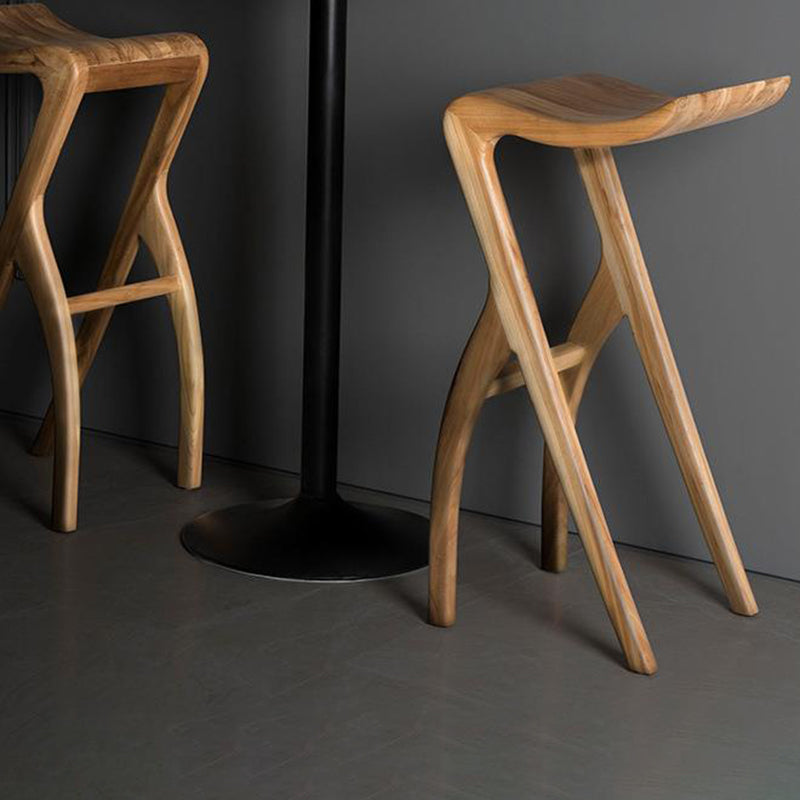 Traditional Japanese Curved Ash Wood Bar Stool Footrest For Dining Room