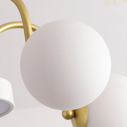 Modern Minimalist Branch Orb Round Iron Acrylic Glass 3/5 Light Chandelier For Living Room