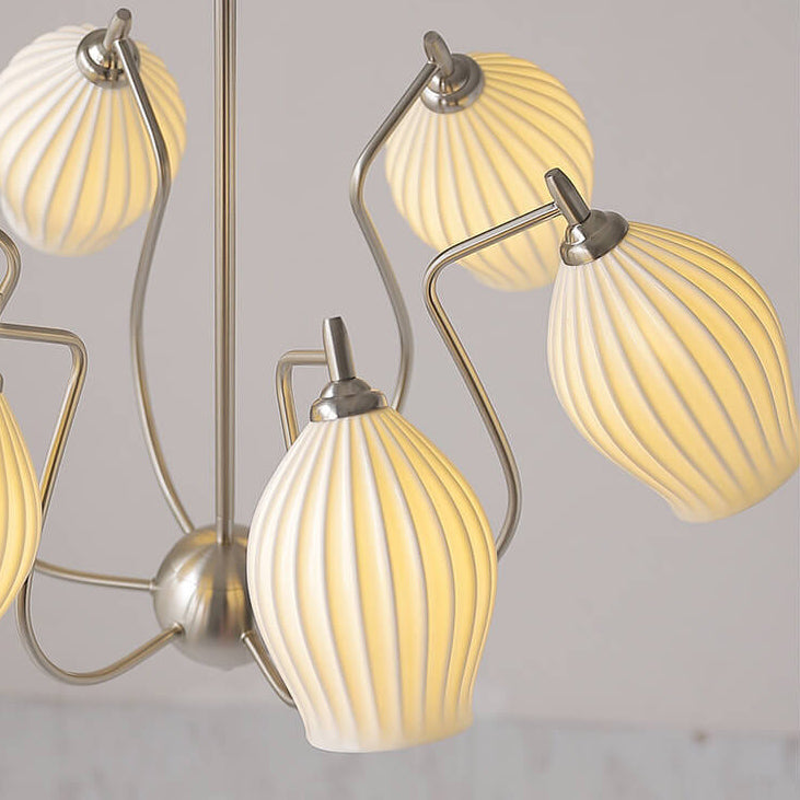 Vintage Minimalist Tulip Ceramic 4/6 Light Chandelier