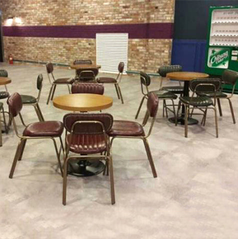 Contemporary Industrial PU Leather Iron Square Elliptical Stripe Dining Chair Backrest Footrest For Dining Room