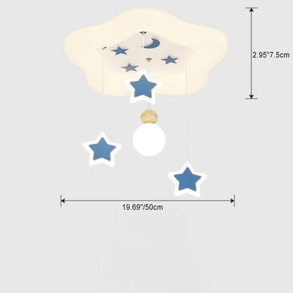 Modern Art Deco Cream Pentagram Moon Acrylic Iron LED Flush Mount Ceiling Light For Living Room