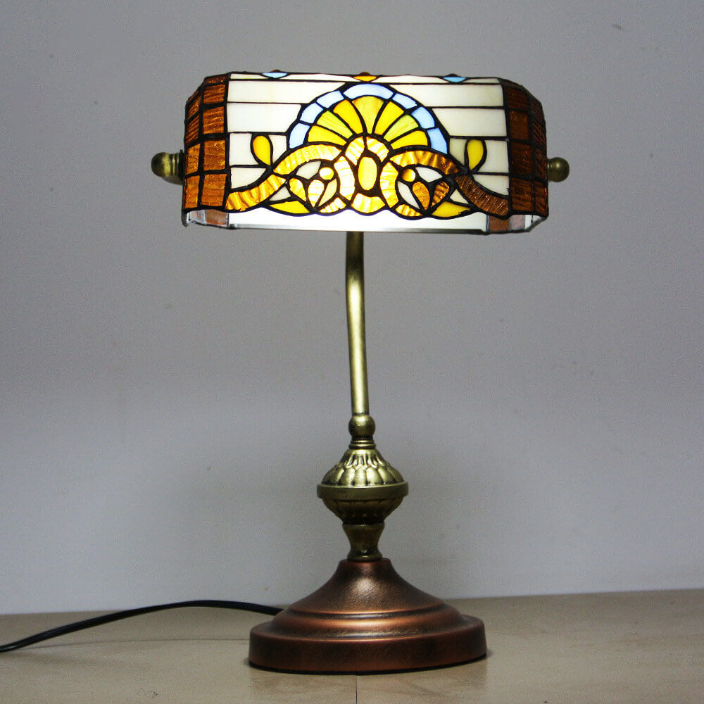 European Tiffany Vintage Bank Glass Hardware 1-Light Table Lamp