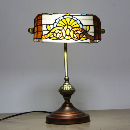European Tiffany Vintage Bank Glass Hardware 1-Light Table Lamp