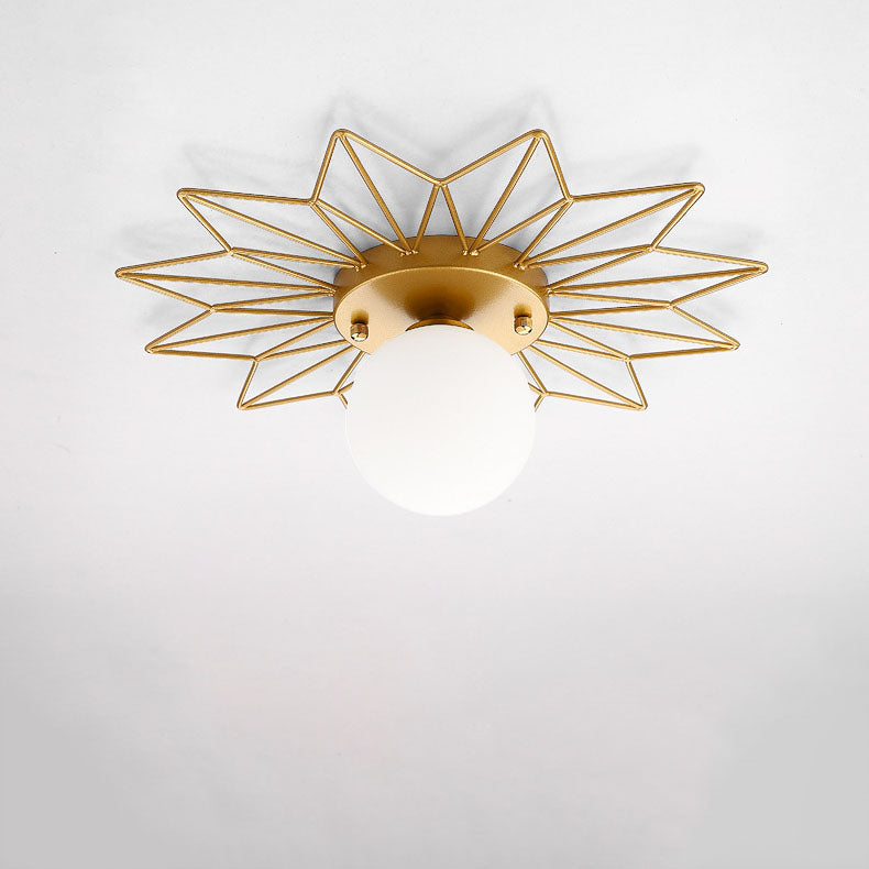 Nordic Light Luxury Sunflower Windmill Hardware Glass 1-Light Semi-Flush Mount Light