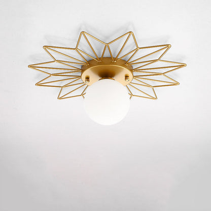 Nordic Light Luxury Sunflower Windmill Hardware Glass 1-Light Semi-Flush Mount Light