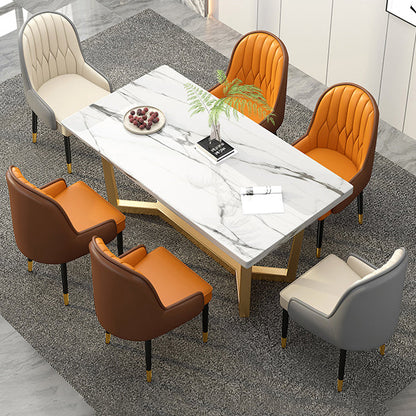 Modern Simplicity Leather Sponge Carbon Steel Metal Square Dining Chair Backrest Armrest For Dining Room