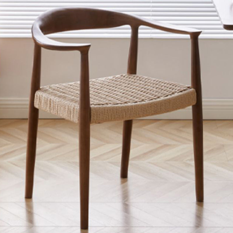 Traditional Vintage Braided Rope Wood Legs Square Dining Chair Backrest Armrest For Dining Room