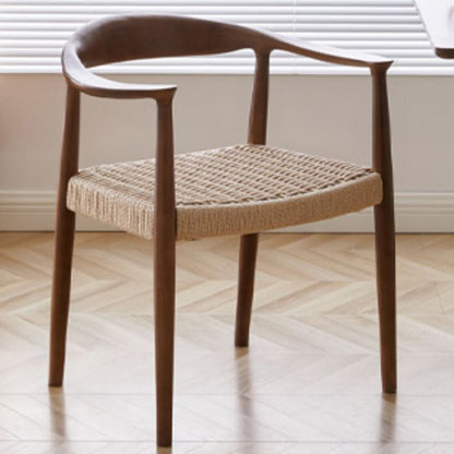 Traditional Vintage Braided Rope Wood Legs Square Dining Chair Backrest Armrest For Dining Room
