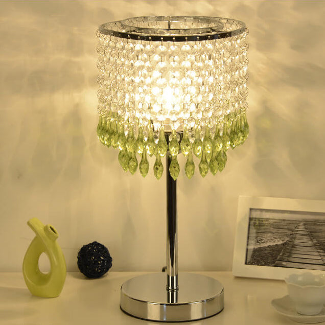 Modern Crystal Beads Colored Column 1-Light Table Lamp