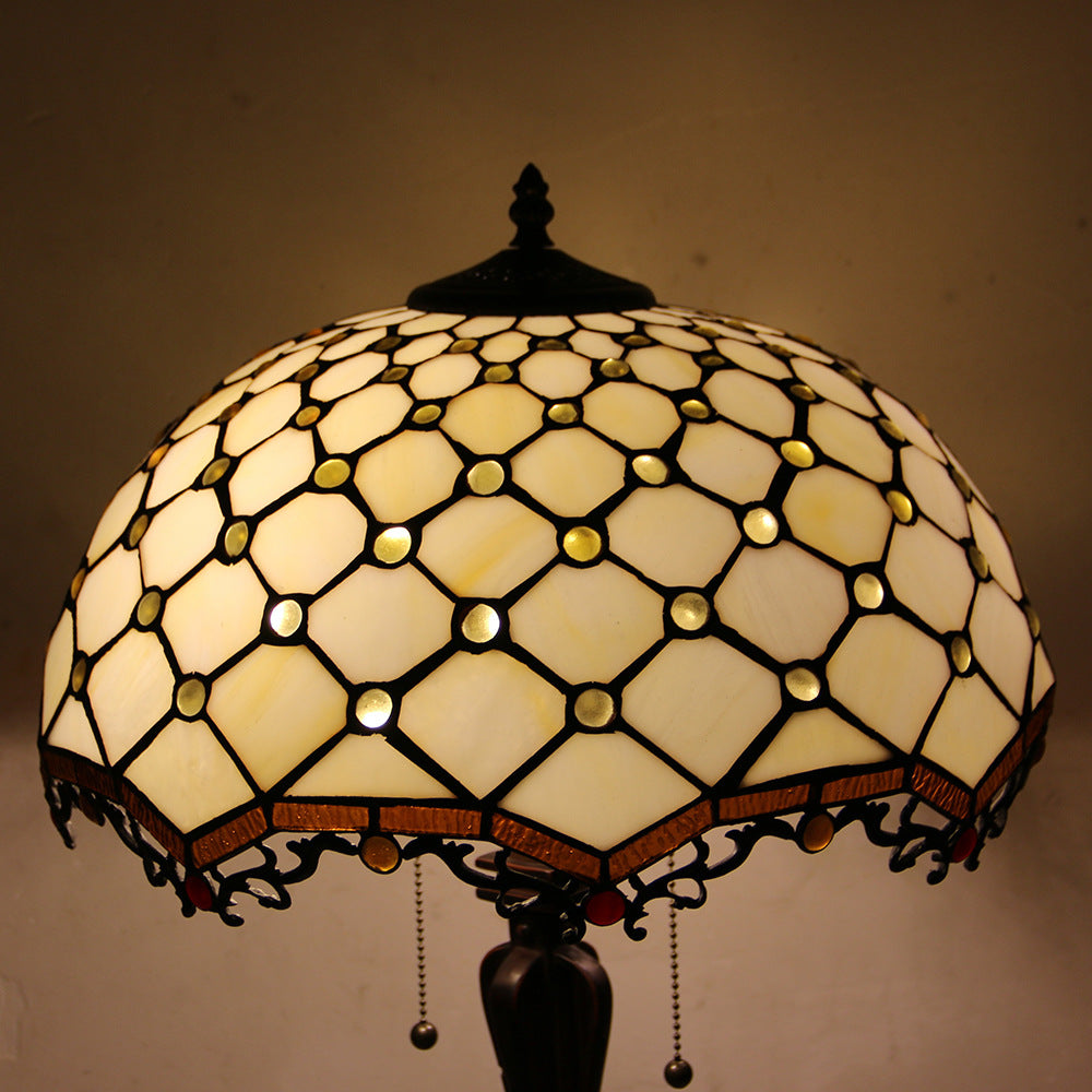 Tiffany Mediterranean Stained Glass Cone Pull Cord 2-Light Table Lamp