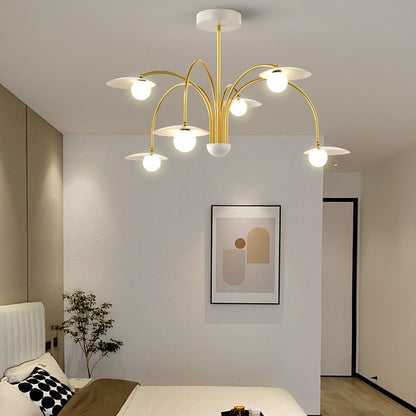 Traditional French Pastoral Hardware Glass Ball Shade 6-Light Chandelier For Living Room