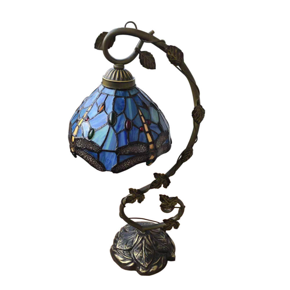European Tiffany Dragonfly Stained Glass Vine 1-Light Table Lamp