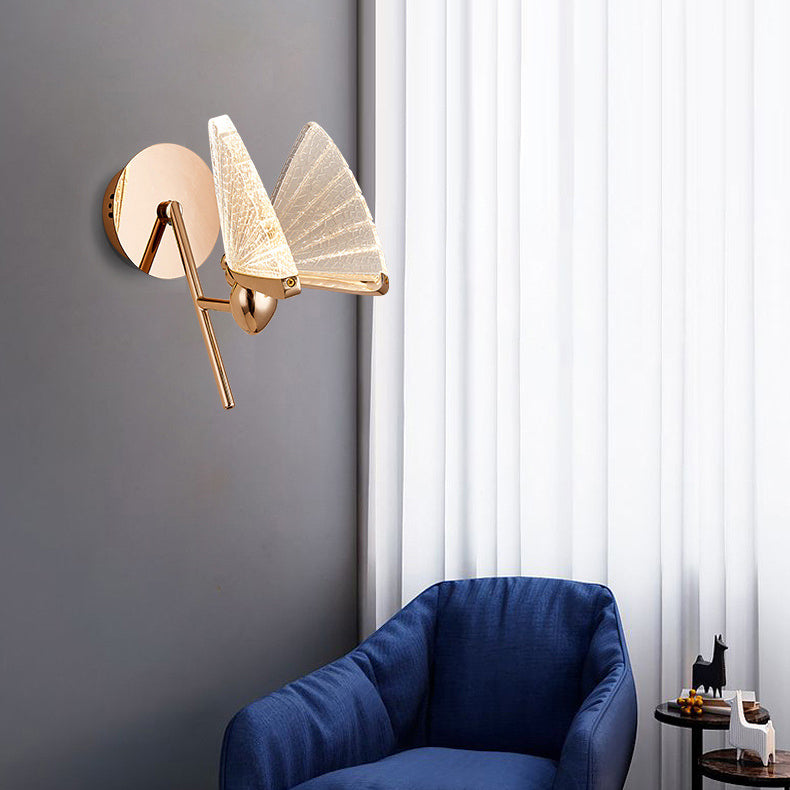 Modern Art Deco Zinc Alloy Butterfly Shape Acrylic LED Wall Sconce Lamp For Living Room